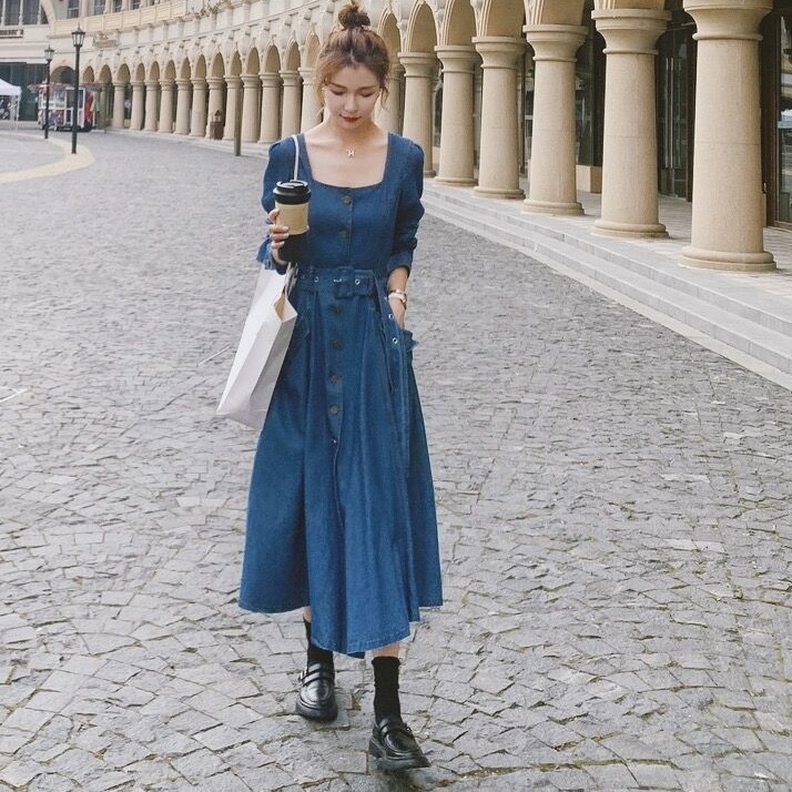 新作 秋冬 レディース 春夏 ワンピース ひざ下 ミモレ丈 7分丈 袖あり 長袖 ラウンドネック