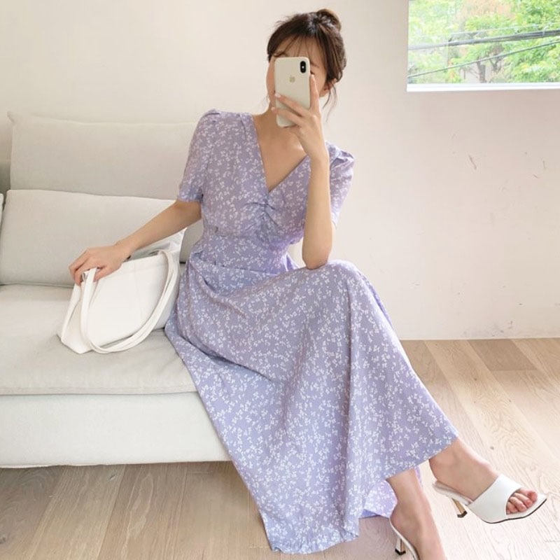 ワンピース フレアスカート ミディアム丈 半袖 Vネック シフォン バックリボン ハイウエスト かわいい 大人可愛い きれいめ シンプル カジュアル 大人 上品 おしゃれ 大人可愛い 大人女子