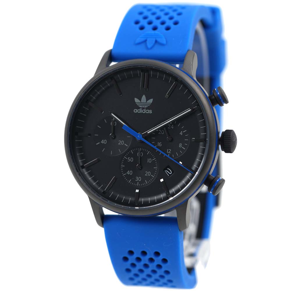 アディダス 腕時計 メンズ クロノグラフ 日付カレンダー ブラック ブルー シリコンベルト CODE ONE CHRONO adidas AOSY22015