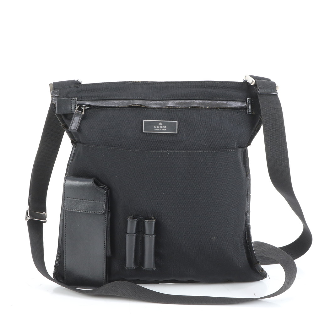 019 0335 レザー×ナイロン ショルダーバッグ 斜め掛け メッセンジャー ビジネス 通勤 トート 本革 ブラック 黒 メンズ MEM DM30-1 中古