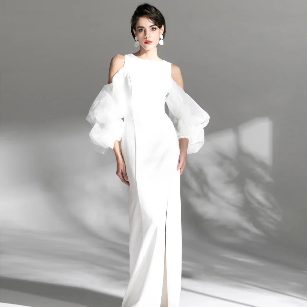 パーティードレス 袖あり ロング丈 韓系風 結婚式 上品 発表会 ドレス 着痩せ パーティー 二次会 お呼ばれドレス