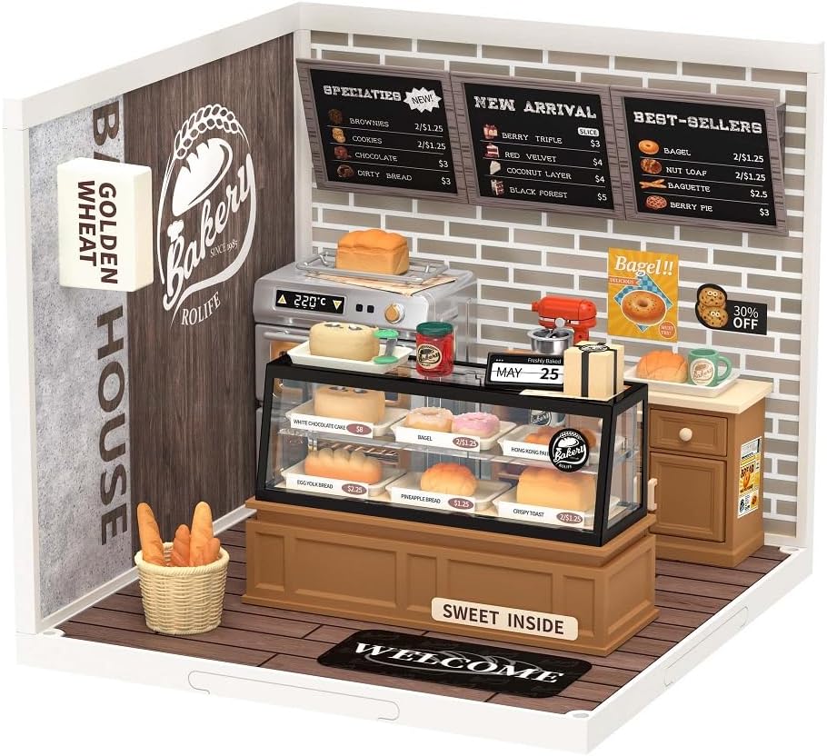 つくるんです【日本公式販売／日本語説明書付】Robotime DIY ミニチュアハウス クリエイターシリーズ (アメリカンベーカリー)