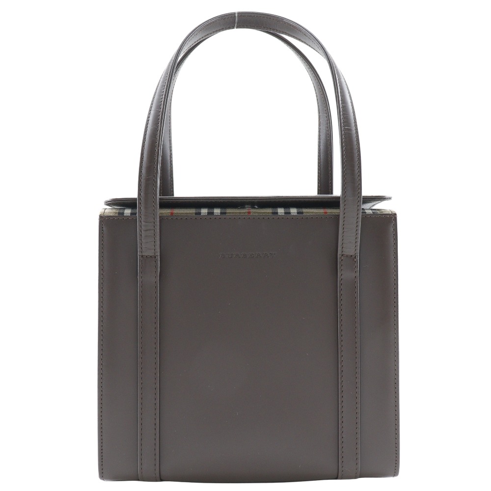 ボックス ノバチェック ハンドバッグ カーフ 茶 レディース 中古品 Aランク 34,800円