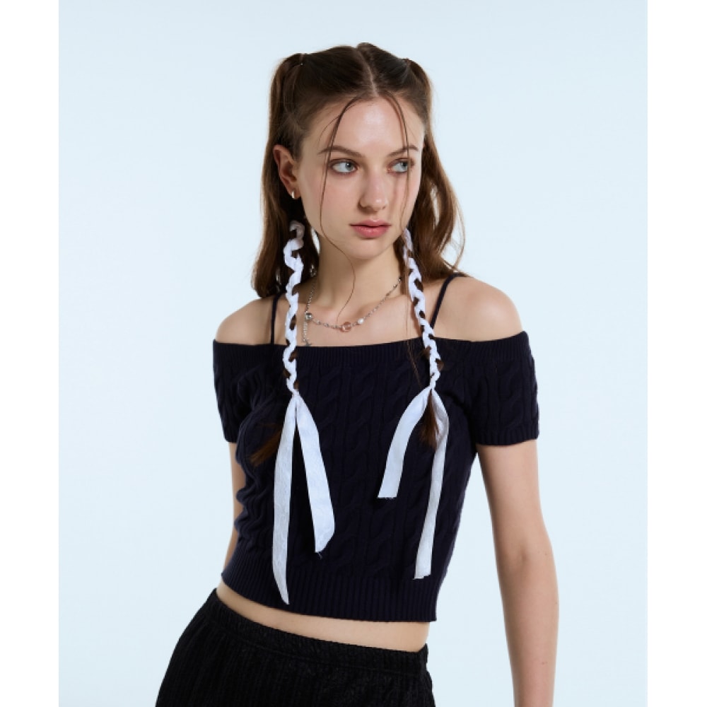 ラティジェント L1 ケーブルオフショルダーニット (ネイビー)