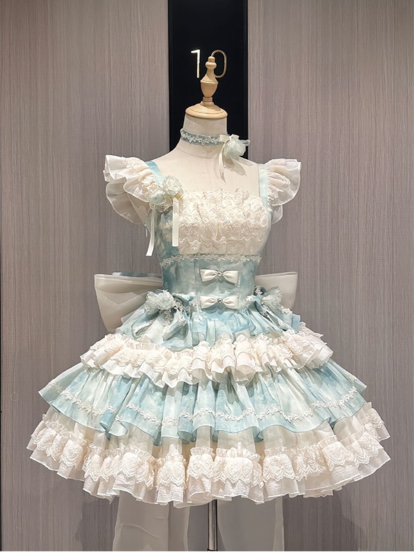 ひんやり夏感 スマッジバレエ風 女の子の誕生日デート ケーキスカート ロリータスカート ロリータお嬢様感