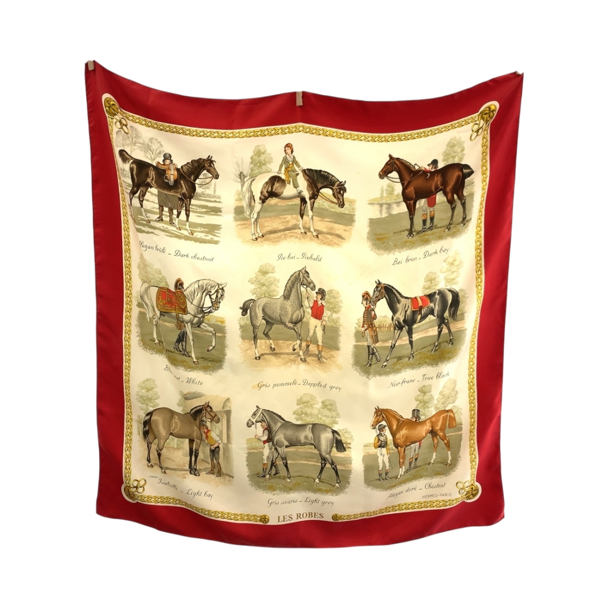 カレ90 LES ROBES 馬の毛色 男女兼用 レッド マルチカラー シルク 大判スカーフ レディース 504711