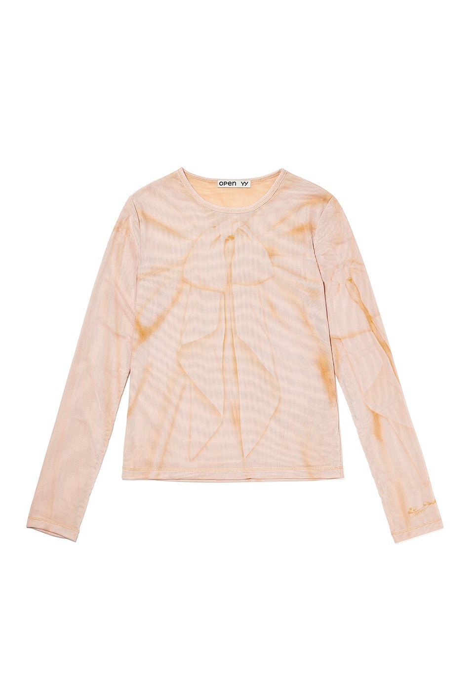【OPEN Yy】 RIBBON PRINT MESH TOP : SALMON