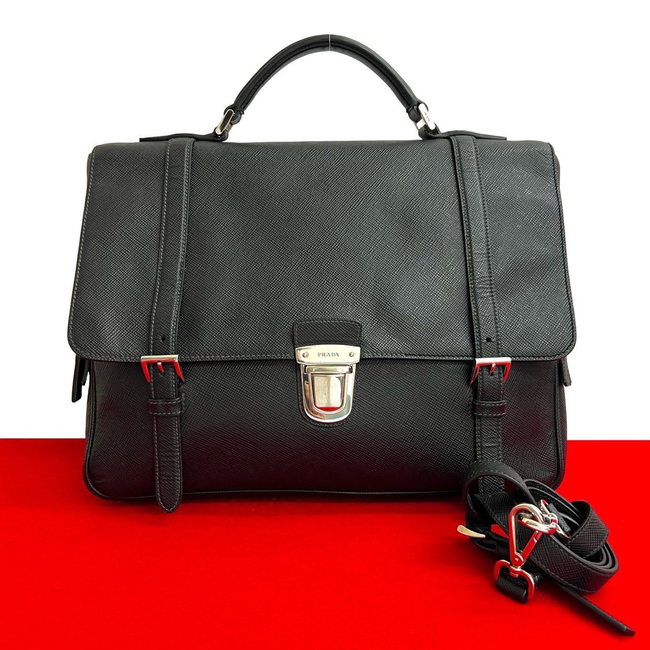 ロゴ 金具ショルダーバッグ レザー ブラック 20752