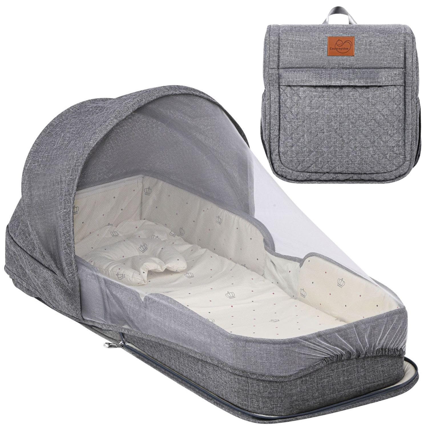 ココリズム (Cocorhythm) ベッドインベッド ベビーベッド クーファン 【現役保育士監修】 ポータブル 折りたたみ式 寝返り防止 新生児 携帯型ベビーベッド (グレー)