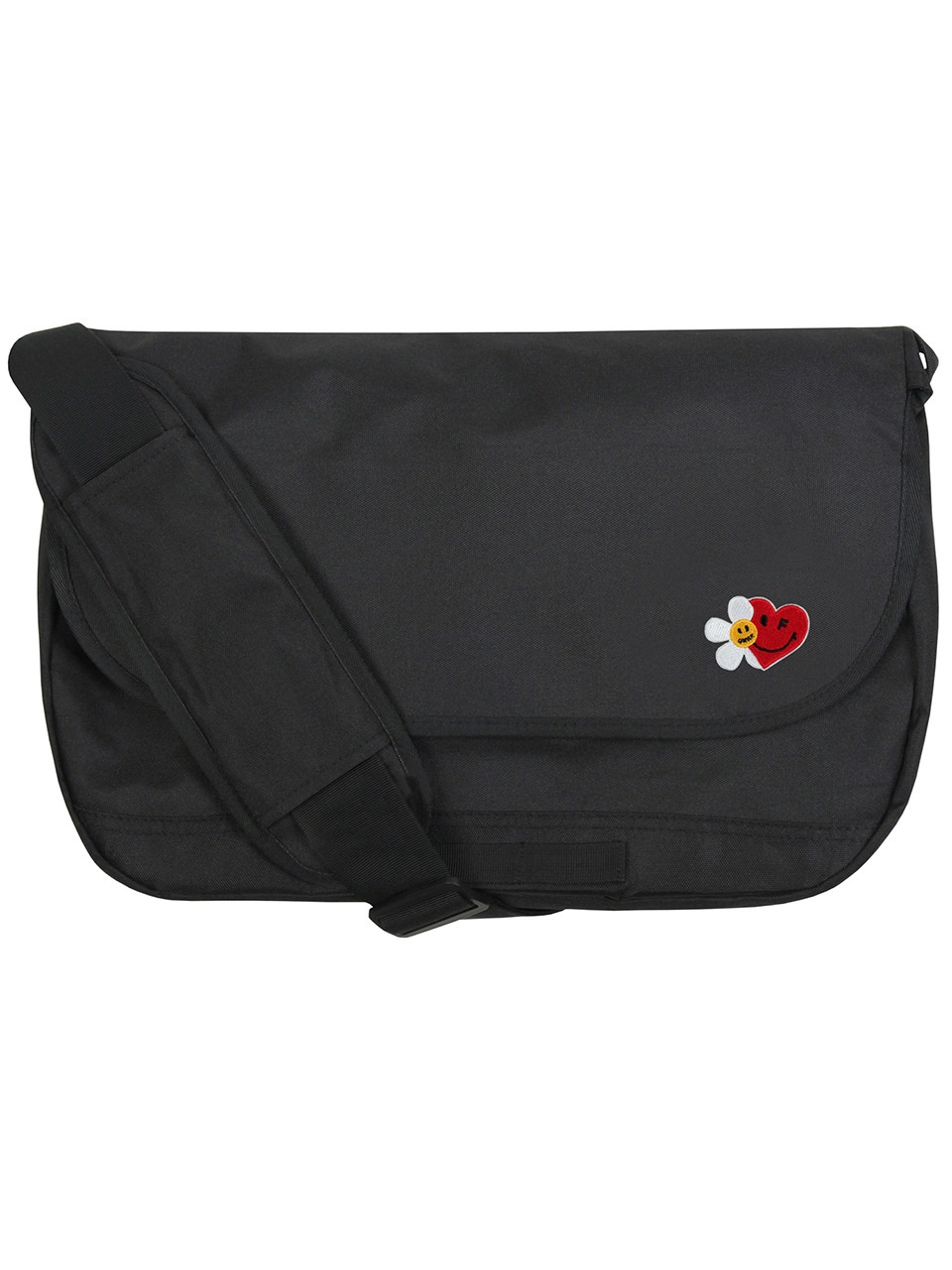 GRAVER フラワーハートハーフスマイルエンブロイダリークロスメッセンジャーバッグブラック