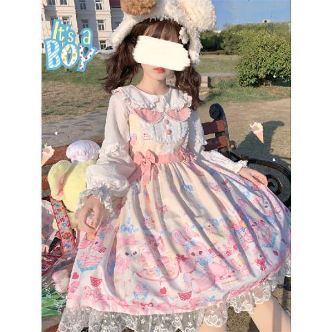 コスプレロリータ 洋装 ウサギデザートの宴サスペンダー jsk ワンピース 夏 レディース ドレス 韓国ファッション