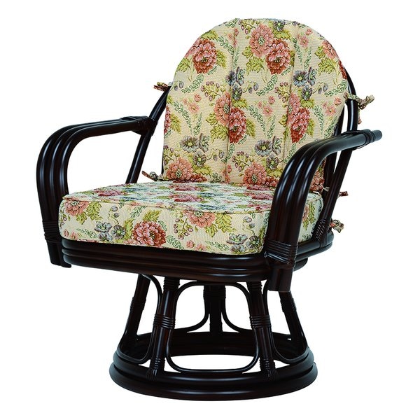 ラタン回転座椅子 ダークブラウン・幅64×奥行55×高さ71cm 花柄 RZ-933DBR 14,136円