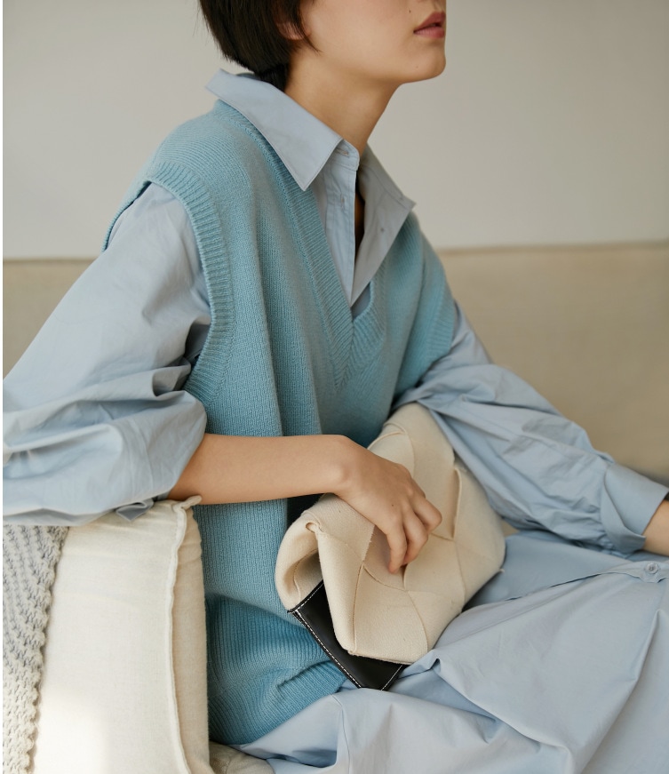 秋冬純色ウールベスト女性vネックニットベスト