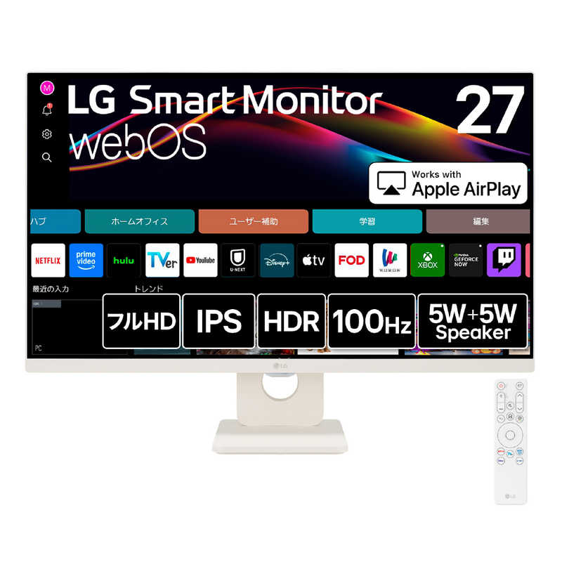 LG　PCモニター Smart Monitor ［ 27型 / フルHD(1920×1080) / ワイド ］　27U511SA-W 25,773円