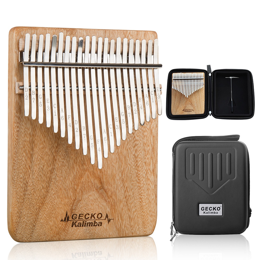 GECKO カリンバ 21鍵 樟木製 手作り楽器 初心者・音楽好きに人気商品 音楽教育・癒し・ギフトにおすすめ 親指ピアノ21キー Kalimba Mbira キッズ ギフト 贈り物 楽器セット 木製