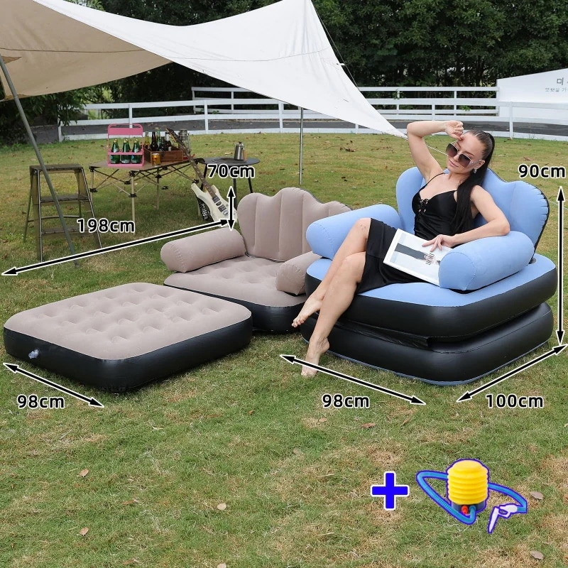ソファ エアーソファー チェア 折りたたみ式 椅子 エアーベッド エアーマット エアークッション ソファー 足かけ コンパクト収納持ち運び 空気ポンプ付き キャンプ アウトドア
