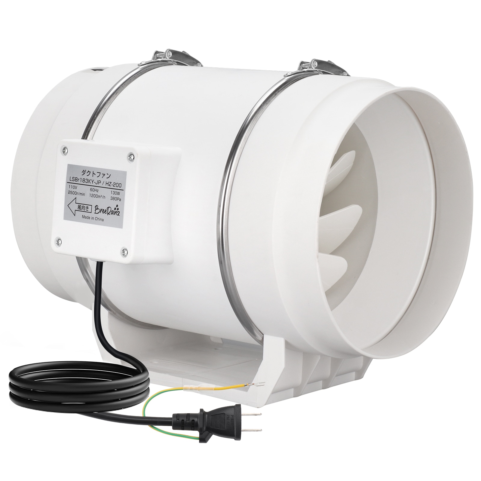 ダクトファン Φ200mm ダクト用換気扇 110V 風量1200m3/h 大風量 強力 省エネ 静音 排気ファン 中間取付 塗装ブース用 家焼肉 家庭用 業務用 排風機 日本仕様電源プラグ 9,980円