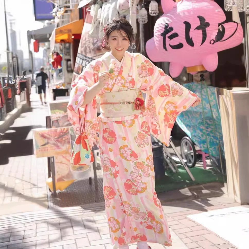 新品着物女性改良版和風ピンク浴衣フォトドレス日本伝統着物浴衣 浴衣