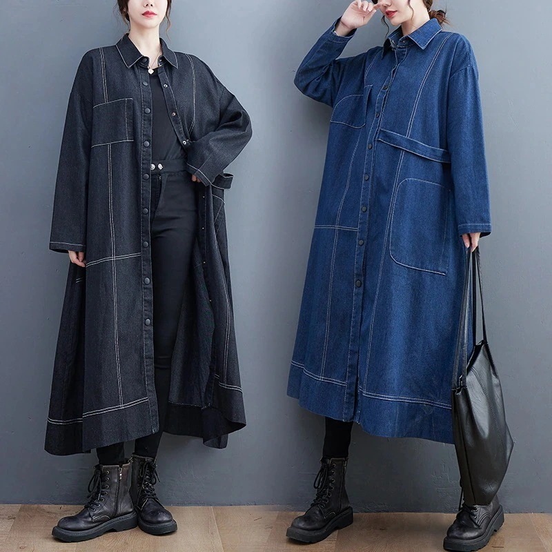 「ファットガール」 秋 デニムワンピース カーディガン ゆったり レディース ロングワンピース メガ割