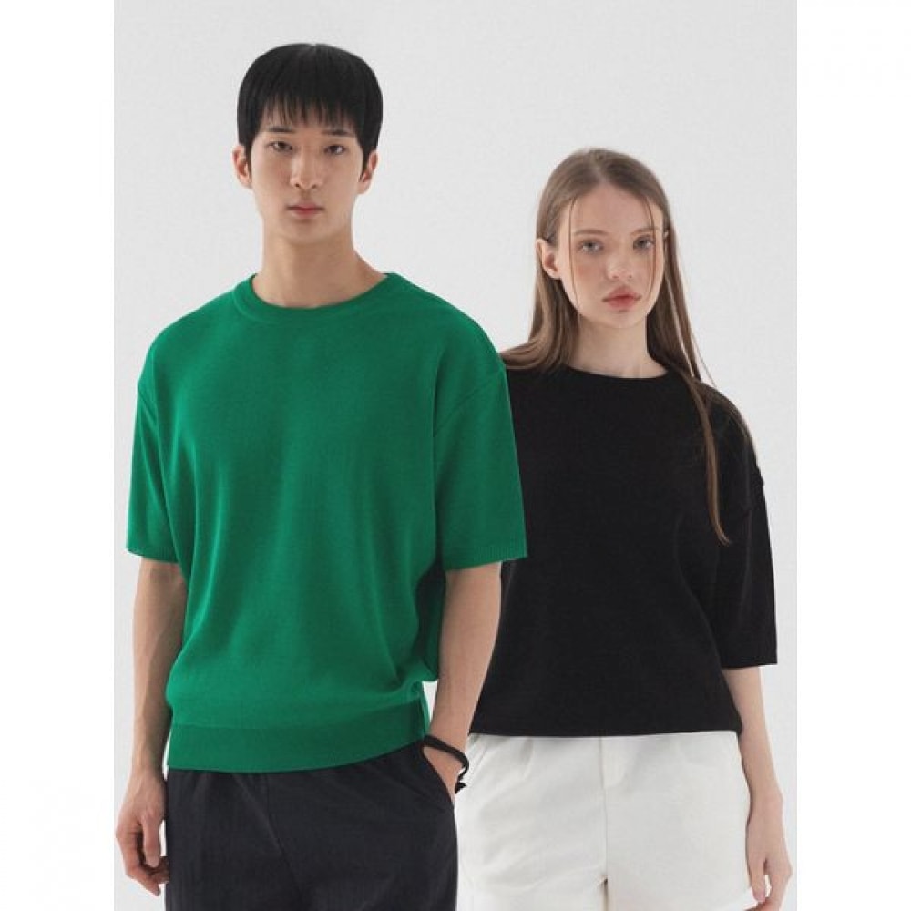 [Pianer] クラシックラウンドネック半袖ニット (4color)