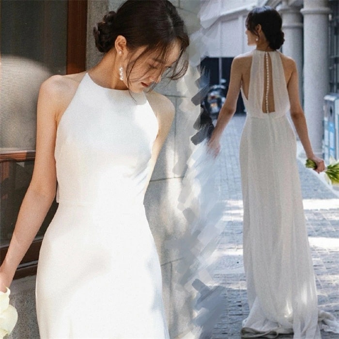 ホワイト　ウェディングドレス　Aライン　 ロングドレス ウェディングドレス パーティードレス　二次会ドレス　ブライダル　撮影　S/M/L/XL/2XL　レディース　ドレス 　トレーン　背が露出