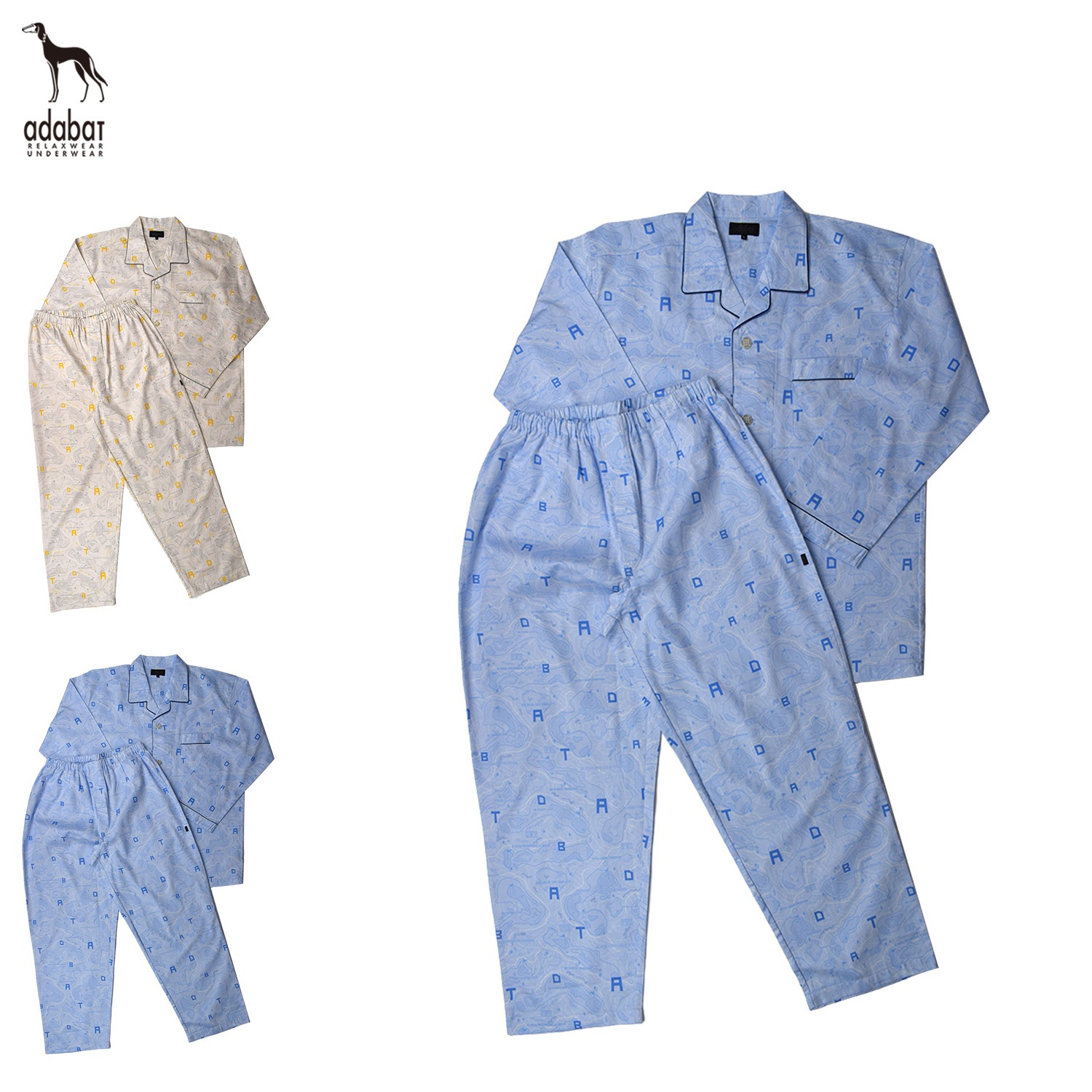 ルームウェア 部屋着 パジャマ セットアップ ナイトウェア メンズ 前開き 上着 クム ブルー 0038-80