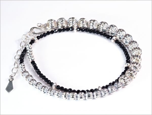 ２連 天然 オニキス ブレスレット 脱着 簡単 刻印有 Ko.168 プレゼント 高