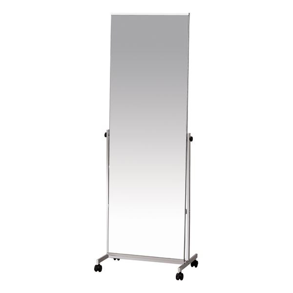 スタンドミラー/全身姿見鏡 (幅570×奥行360×高さ1585mm) 飛散防止加工 キャスター付き スチールフレーム 組立品