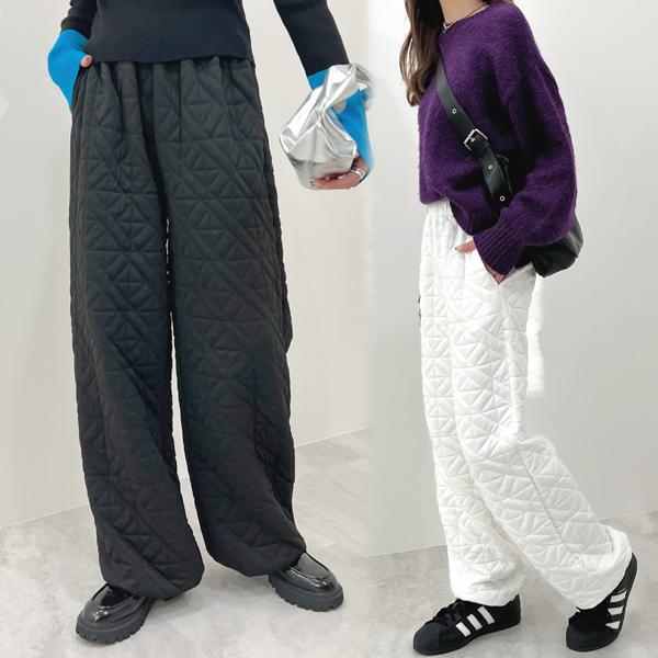 パンツ キルティング スウェット ジャージ カーブパンツ ウエストゴム 韓国ファッション / キルティングスウェットカーブパンツ 4,781円