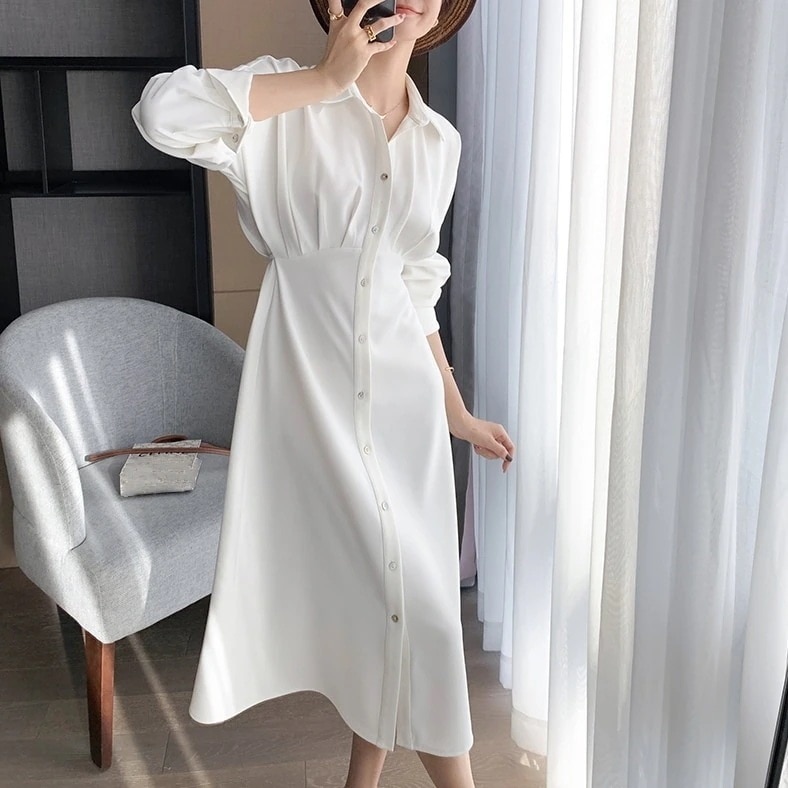 ロングワンピース シャツワンピース ワンピース 春 レディース ベルト付き リバーシブル 長袖ワンピ