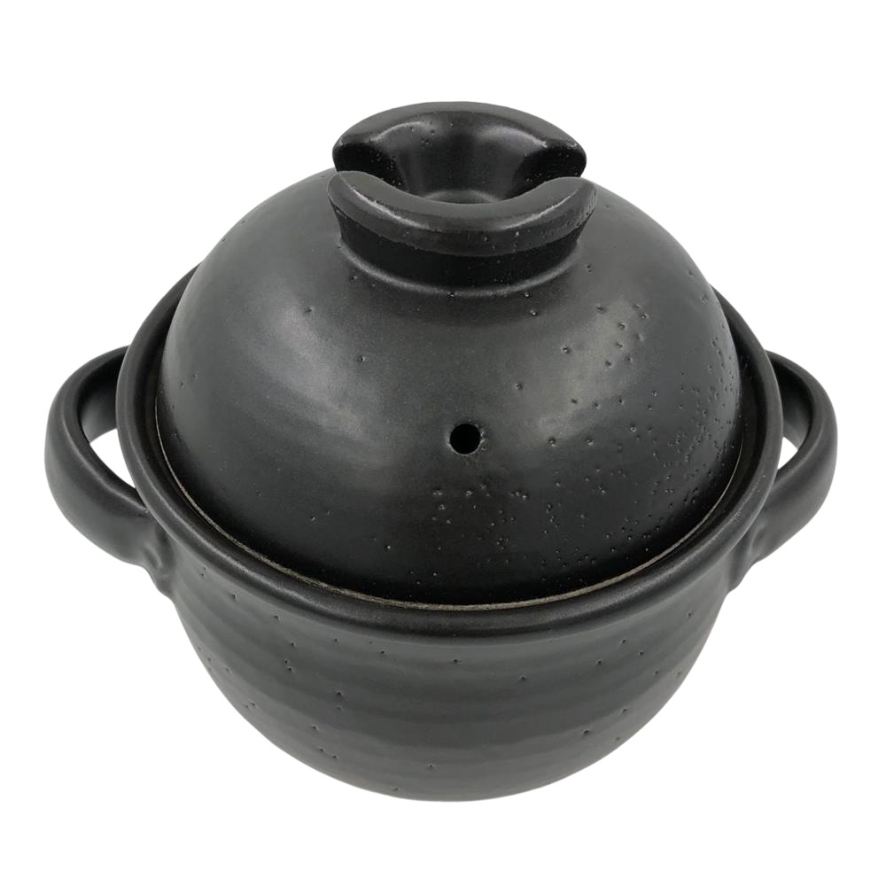 泰成ご飯鍋 (3合炊) 二重蓋 土鍋 耐熱鍋 ご飯鍋 陶器 直火OK 黒 アウトドア 萬古焼