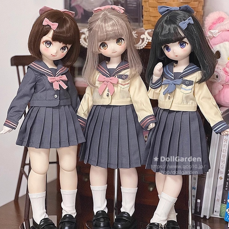 BJD 1/3 1/4 1/6 ドール セーラー服 ドール服 衣装セット ロング丈/ミニ丈スカート 洋服 5点 YOSD/MSD/MDD/kumako/SDサイズ球体関節人形用コスチューム