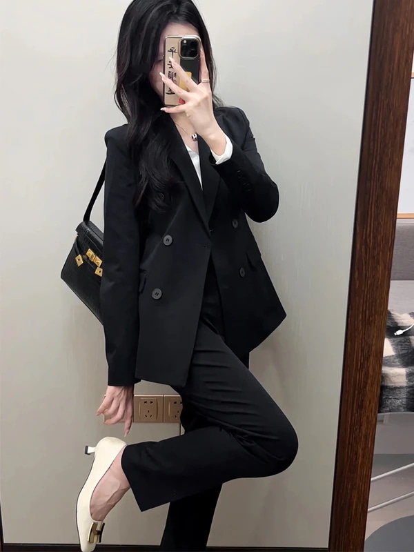 新生活応援ビジネス特集 品質保証！2025 ブラックブレザーの韓系スーツ セットアップ シンプル 通勤 入園式 入学式 卒園式 フォーマル レディースファッション OLオフィス ビジネス