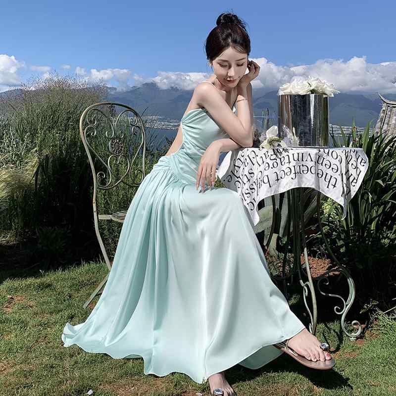 ワンピース レディース ガールズ ロング スカート ドレス 魅惑的 背開き フェアリー パーティー イベント ノースリーブ フェミニン 華やか おしゃれ セクシー