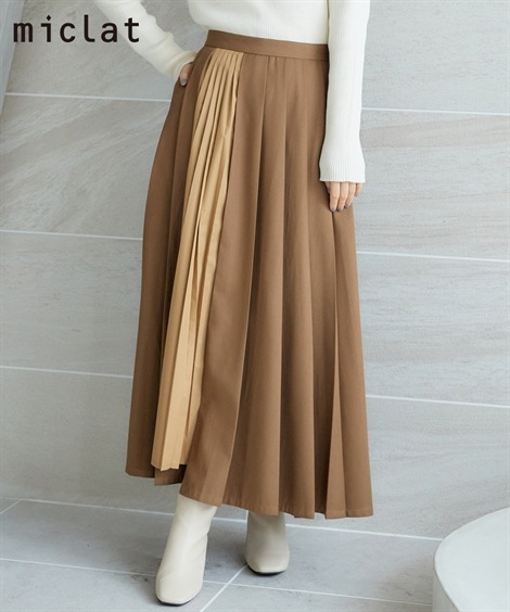 ニッセンロングスカート 大きいサイズ　コンビ配色プリーツスカート　miclat