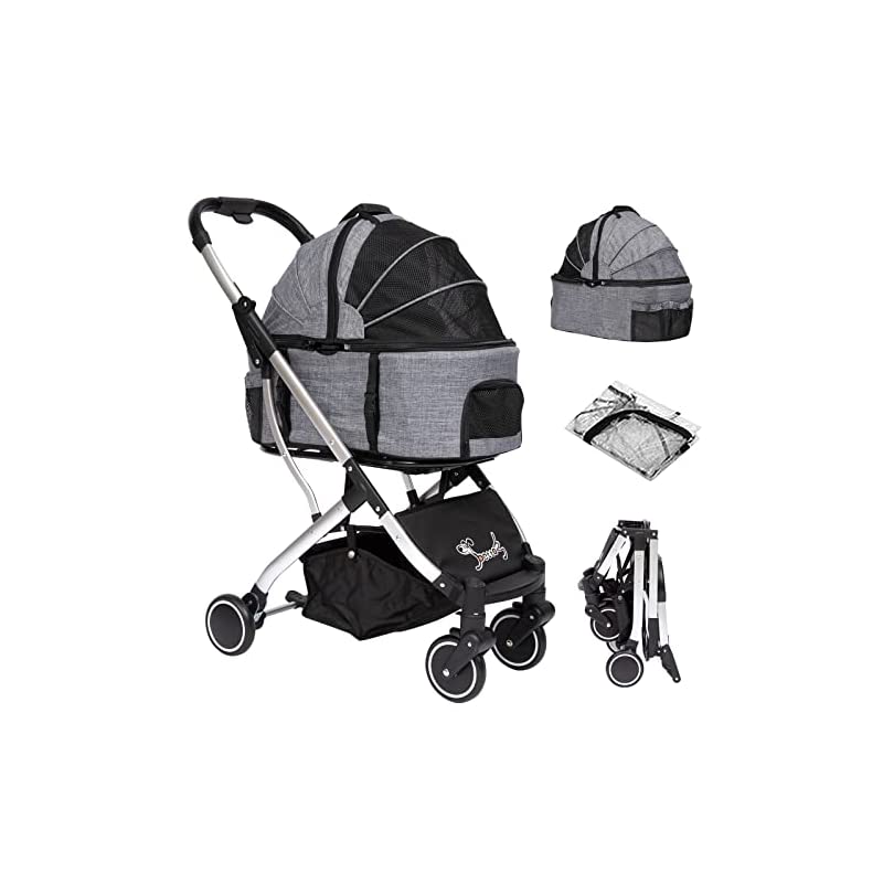 PETTOM 小型中型犬ペットカート 分離型ベビーカー 耐荷重20kg 猫犬兼用 四輪 レインカバー