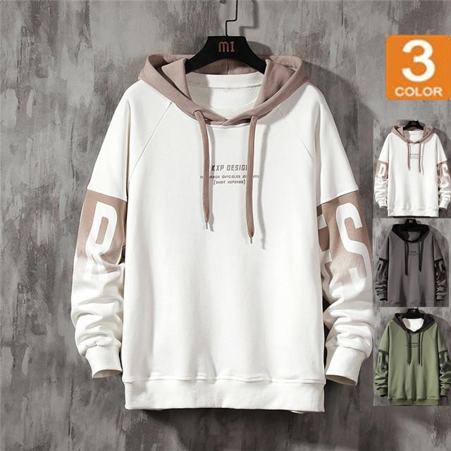 パーカー メンズ 秋服 プルオーバー 長袖 フード付き 英文字 袖ライン カジュアル プルパーカー　春服　春夏秋冬　新作　2024　20代　30代　40代　50代