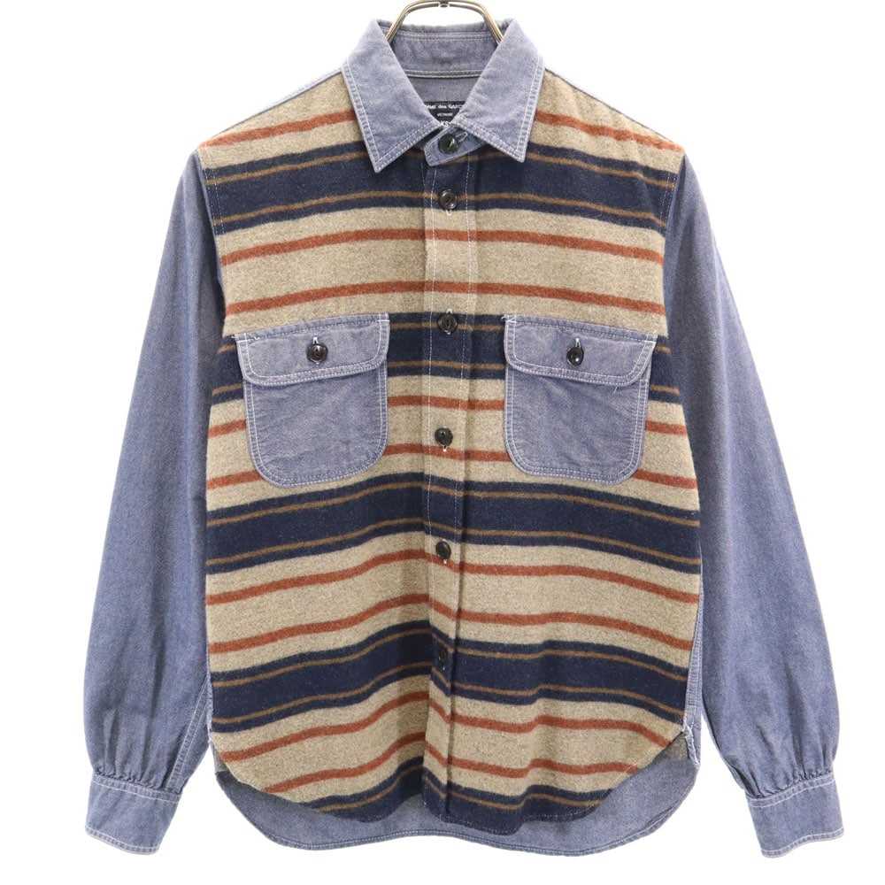 コムデギャルソンオム 2013年 日本製 ボーダー柄 長袖 シャンブレーシャツ XS ネイビー 他 COMME des GARCONS HOMME メンズ