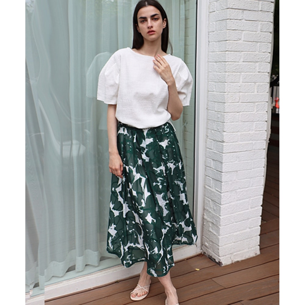 DAMAGE MNEMONICピンタックビッグフラワーグリーンスカート_ピンタックビッグフラワーグリーンSK