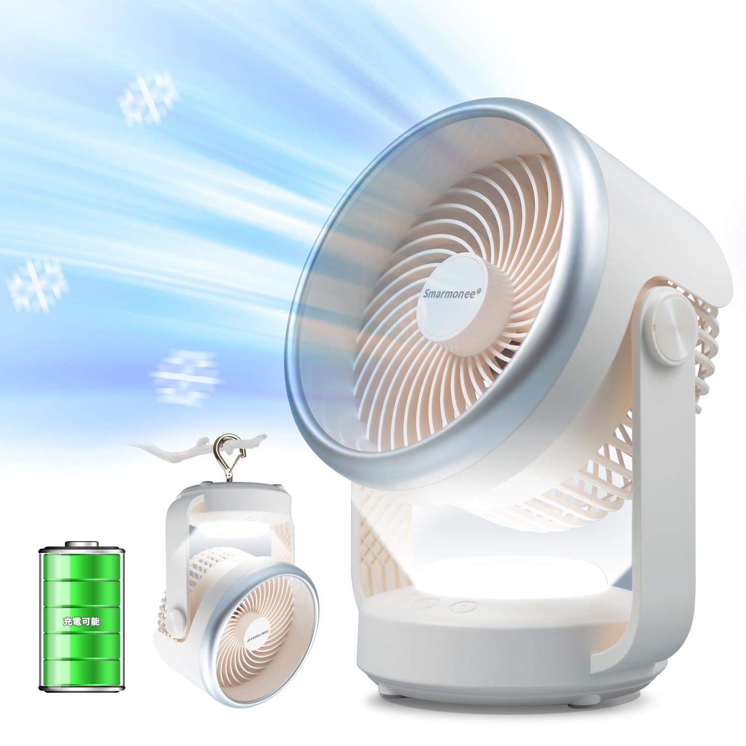 Smarmonee サーキュレーター 扇風機 静音 USB電源 5段階風量調節 120左右首振り 90上下角度調整 強力換気 空気循環 卓上扇風機