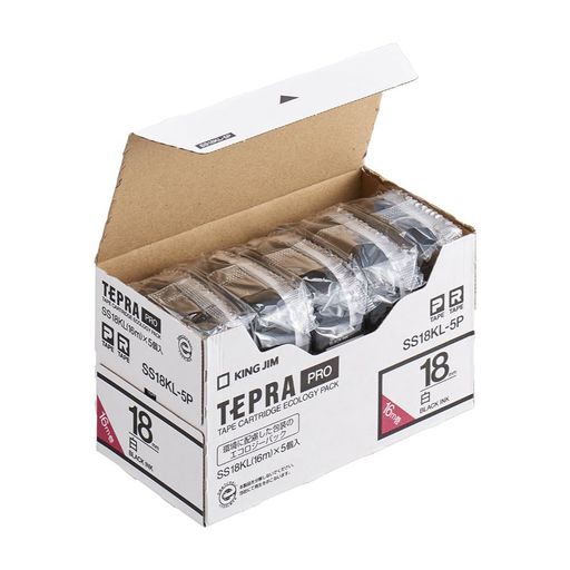 キングジム 【純正】 テプラPROテープカートリッジ エコパック5個入 18MM 白ラベル/黒文字 ロング 長さ16M SS18KL-5P