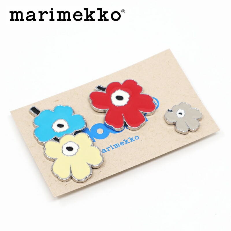 [セール10％OFF]　マリメッコ ピンバッチ 3点セット ウニッコ ターコイズ × レッド marimekko UNIKKO No.253(75) Pumpuli Set II プレゼント おしゃ
