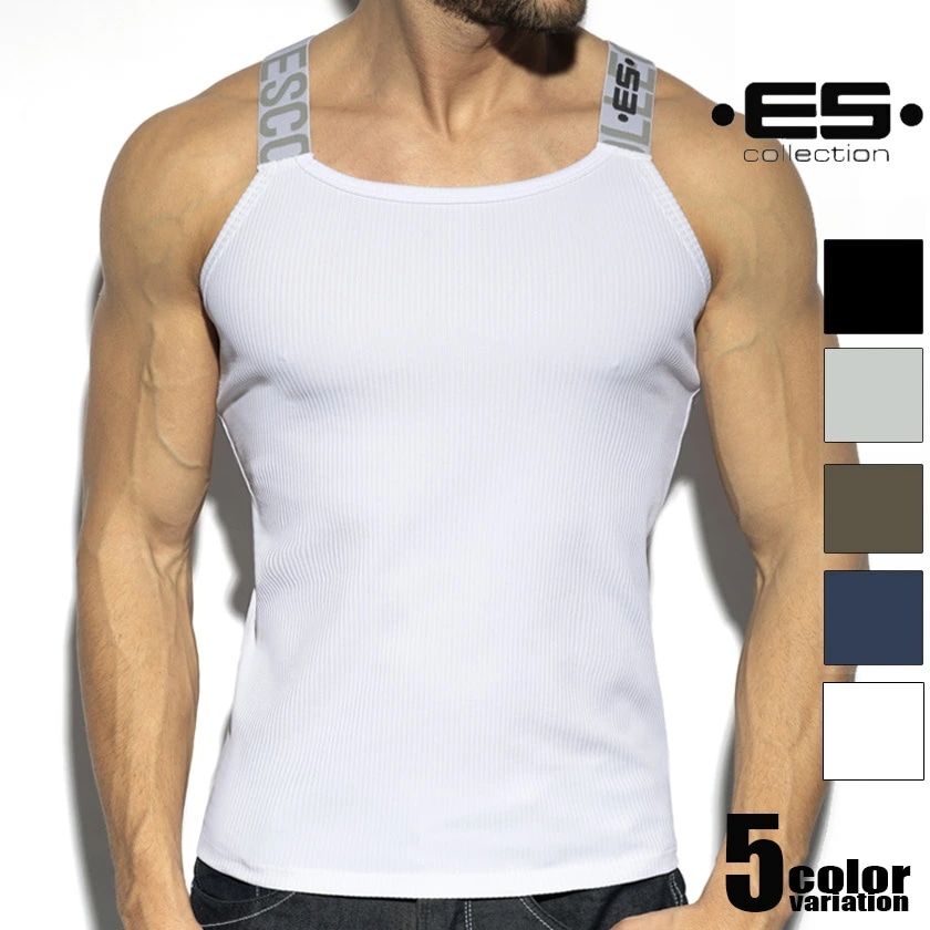 EScollection/イーエスコレクション RECYCLED RIB TANK TOP 再生ポリエステル リブタンクトップ タンクトップ　袖なし　ノースリーブ　スリーブレス　メンズ　ファッション