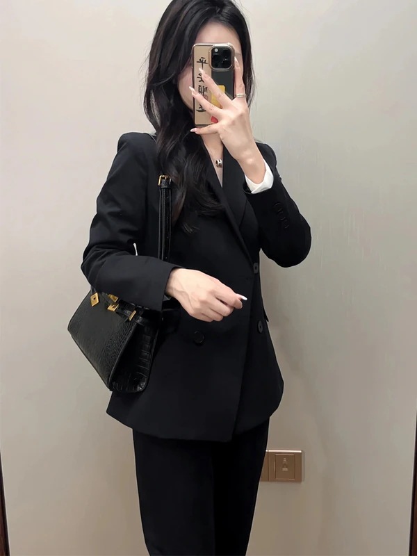 5 ブラックブレザーの韓系スーツ シンプル 通勤 入園式 入学式 卒園式 フォーマル レディースファッション OLオフィス ビジネス