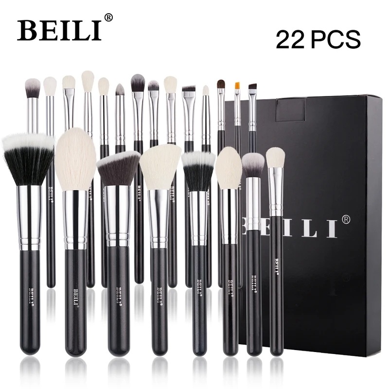 Beili-プロのメイクブラシのセット,2225個,天然のヤギの毛,ファンデーション,アイシャドウ,メイクツール