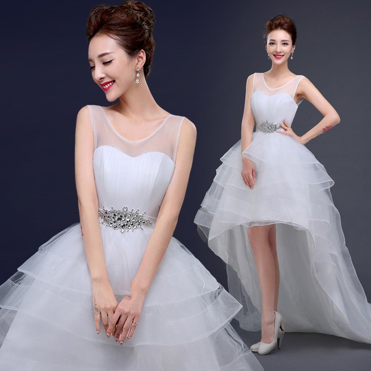 ウエディングドレス 安い トレーンドレス 前ミニ 花嫁 ウェディングドレス 二次会 ロングドレス 結 9,157円