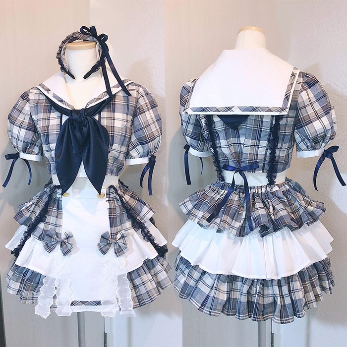 実物撮影 アイドル風な青チェックコスプレ衣装 変装 アニメ 衣装 ハロウィン クリスマス 演出服 6,698円