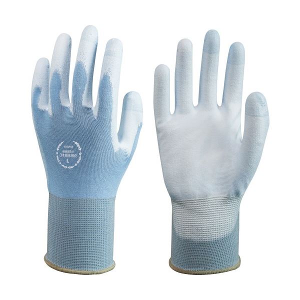 （まとめ）東和 トワロン ウレタン背抜き手袋 快適背抜き 3本指先強化 L 青/白 1双[x30]