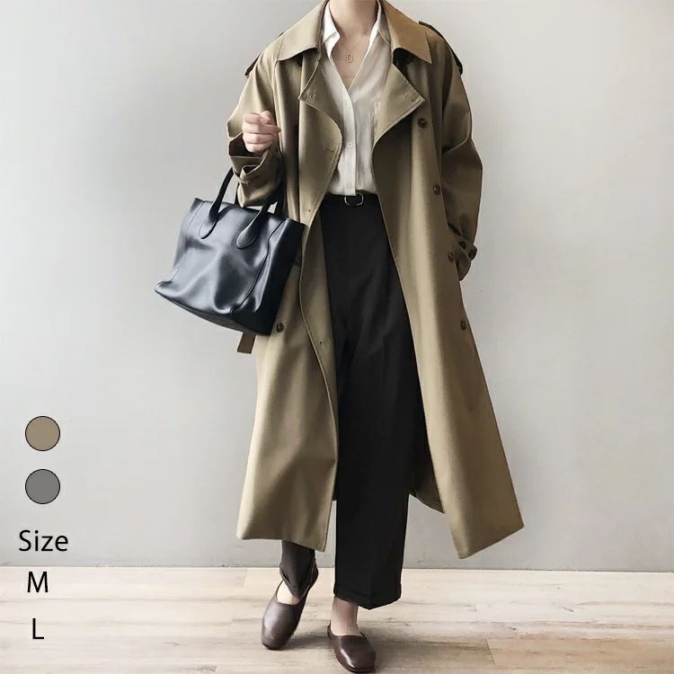 トレンチコートロングコートアウターレディース春羽織りロング丈無地リボン付き裏地付きゆったり大きいサイズ体型カバーきれいめおしゃれ通勤入園式卒業式デザインフォーマルお出かけ