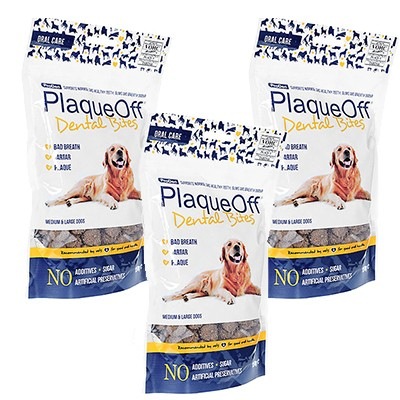 プロデンプラークオフデンタルバイツ(中型犬と大型犬用)150g　3袋　Plaque Off Dental Bites for Medium Large Dogs　海外直送：日時指定不可
